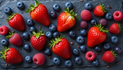 Obraz premium Fresh Berries Strawberries, Blueberries, and Raspberries