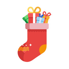 christmas stocking with gifts icon, christmas stocking with gifts vector illustration-simple illustration of christmas stocking with gifts, perfect for christmas stocking with gifts logos and icons
