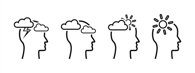 Head with cloud and clear sky. Stress in psychology, vector