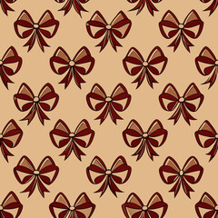 Obraz premium Vintage bows seamlessly arranged in a repeating vector pattern on beige background 