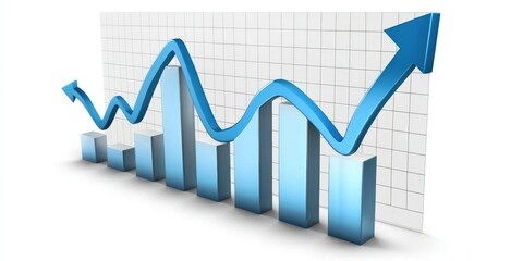 Market analytics graph with growth curve and transparent background