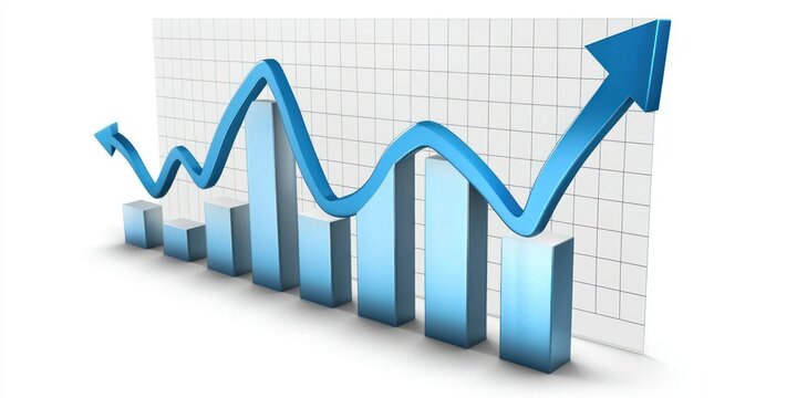 Market analytics graph with growth curve and transparent background