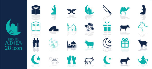 Eid ul Adha Vector Icon Bundle – Goat, Mosque, Qurbani, Islamic Festival Elements.

