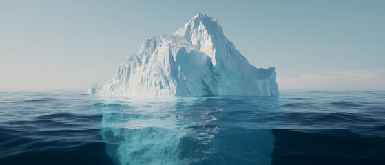 Low-angle view of Iceberg breaking into smaller pieces in a warming ocean.