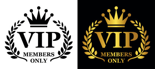 VIP members only logo for business card, label, badge. Vector template on transparent and dark backround