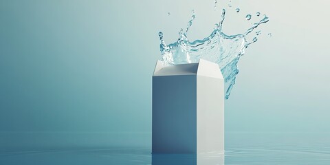 Dynamic Milk Splash: Creative Abstract Commercial Background for Automotive Advertising. Falling Carton Creates Dramatic Water Effect on Blue-White Backdrop. High-Resolution 3D Rendered Scene Captures