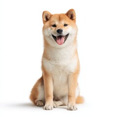 Obraz premium Happy Shiba Inu Dog Sitting Adorable Pet Portrait on White Background