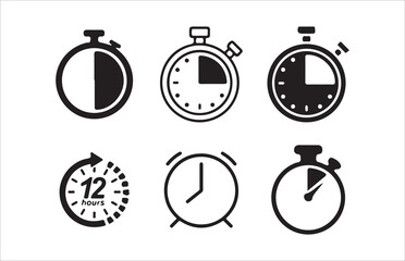 Clock icon set. Vector Time and Clock icons set. Horizontal set of analog clock icon symbol, Time icon Victor illustration Eps 10
