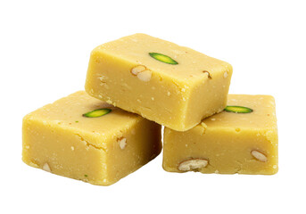 Three Pieces of Soan Papdi Indian Sweet Isolated on Transparent Background
