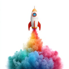 Colorful Rocket Launch Startup Success Innovation Rainbow Smoke