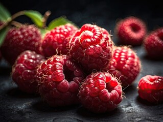 raspberries on a black background