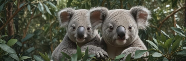Obraz premium Adorable koala joey nestled amongst eucalyptus leaves, seamless repeat , endless pattern, repeat