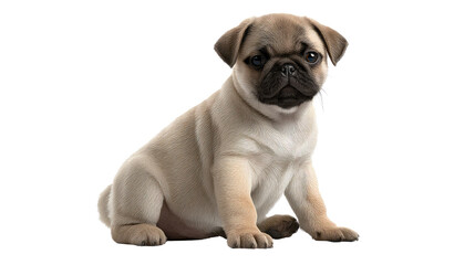 Obraz premium Adorable Pug Pup: A cute pug puppy with wrinkled face sits, capturing attention with its adorable demeanor. The image exudes warmth and innocence, making it an instant favorite.