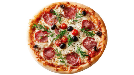 Delectable Pizza Delight: A mouthwatering, top-down shot of a freshly baked pizza, adorned with savory toppings, promising a culinary experience that excites and satisfies.