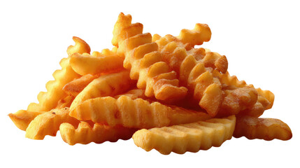 Golden Ruffled Delight: Close-up shot of a pile of perfectly fried crinkle-cut fries, capturing the crispy texture and savory appeal of this classic snack.