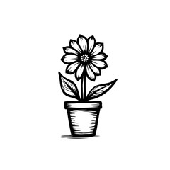 Monochrome floral illustration showcasing botanical beauty in a potted plant form