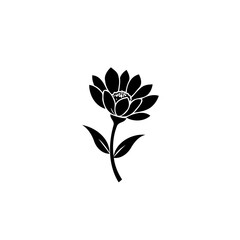 Elegant monochrome botanical illustration of a stylized bloom with foliage