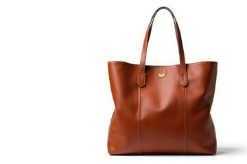 Naklejka premium Brown leather tote bag, isolated on white background , isolated, satchel, leather bag