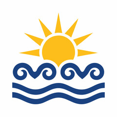 Stylized Sun and Waves Ocean Icon vector Design.