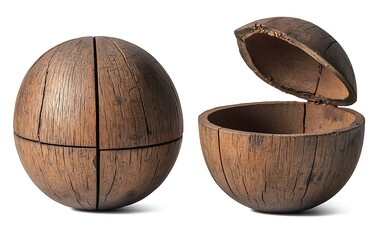 Wooden sphere, open and closed