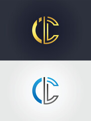 Modern ICL initial monogram logo design in gold and blue two variations vector template