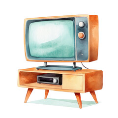 Vintage television set watercolor illustration retro style home decor creative artwork
