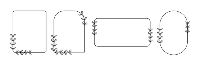 Floral Botanical Frame with Green Leaves. Elegant Greenery Border for Wedding Invitation or Greeting Card