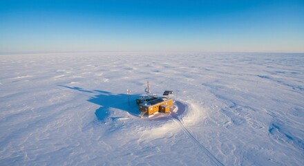 Remote research station in a vast snowy landscape