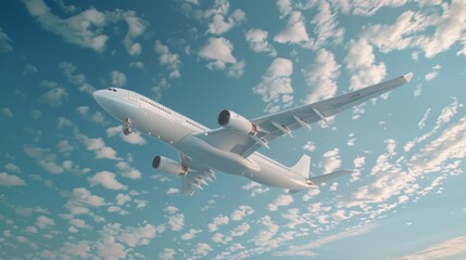 Obraz premium Passenger Jet Ascending Through Cloudy Blue Sky