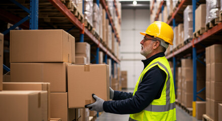 Warehouse operations worker managing inventory in storage facility logistics industrial environment professional viewpoint