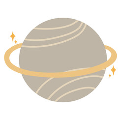 Minimalist Planet with Rings and Stars - Celestial Illustration
