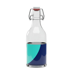 Stylish glass bottle with a hinged cap and teal-navy label
