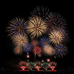 Night fireworks display over water