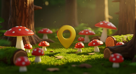 Discover Hidden Forest Gems Location Pin Magical Mushroom Wonderland Adventure Explore Nature GPS
