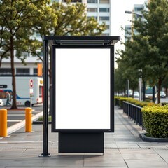 City bus stop with empty mock up banner for your advertising blank billboard with copy space area for your text message or promotional content public information board in urban setting billboard blank