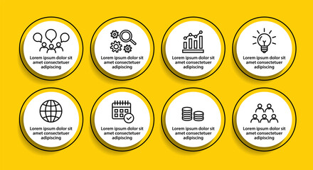 Infographic template with icons and 8 options or 8 steps. Can be used for workflow layout, diagram, timeline, banner, webdesign, business report, presentation. Vector illustration.