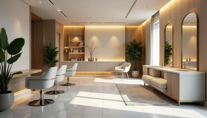 Stylish salon interior, minimalist design, sleek furniture, modern decor , spa, objects
