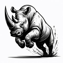 Fototapeta premium Charging Rhino Striking Ink Illustration