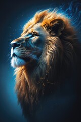Majestic Lion Portrait in Blue Light – Powerful Wildlife Artwork