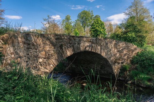 Old Stone Bridge Over Borovsk&yacute; Potok Near Stř&iacute;brn&eacute; Hory, Vysočina, Czech Republic