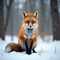 Fototapeta premium Wild Red Fox Staring in Winter Woodland Scene