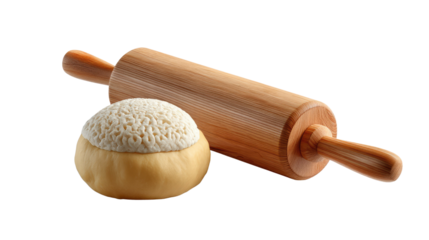 Culinary Harmony: Rolling pin and dough in a simple scene, showcasing the process of baking, the rustic texture of a wooden rolling pin. Capture the essence of culinary artistry.