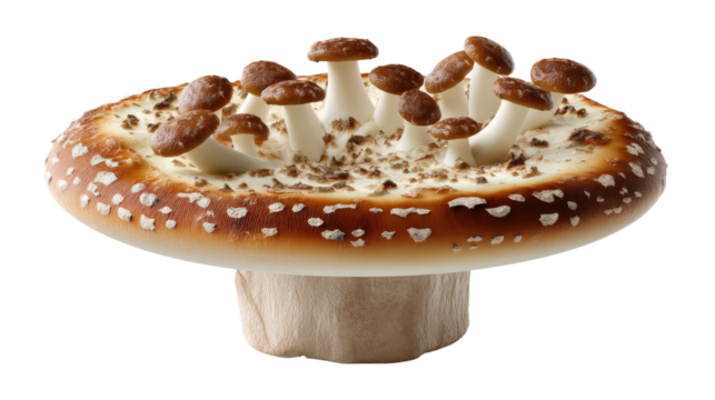 Mushrooms in Ceramic Decor: An artistic and detailed ceramic creation, featuring a cluster of miniature mushrooms arranged on a decorative mushroom-shaped base.