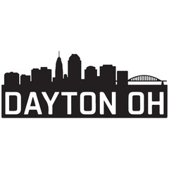 Fototapeta premium Dayton, OH skyline, monochrome Vector black silhouette. with white background
