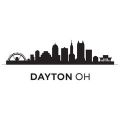 Fototapeta premium Dayton, OH skyline, monochrome Vector black silhouette. with white background