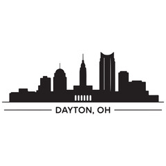 Fototapeta premium Dayton, OH skyline, monochrome Vector black silhouette. with white background
