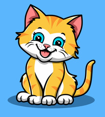 A funny orange cat with a big laughing face, illustrated in playful cartoon style. Bright colors, clean outlines, and joyful expression make it adorable.
