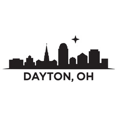 Dayton, OH skyline, monochrome Vector black silhouette. with white background