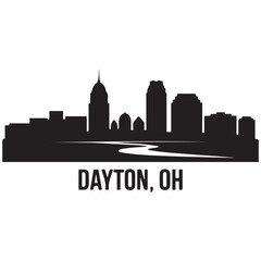 Naklejka premium Dayton, OH skyline, monochrome Vector black silhouette. with white background