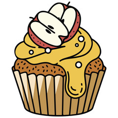 Apple topped dessert muffin isolated vector illustration